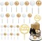 Gold 27 Pack Cupcake Topper with Mini Balls, Happy Birthday Acrylic Toppers Insert Pick DIY for Cake Decorations Anniversary Wedding Baby Shower Party (Gold/White)